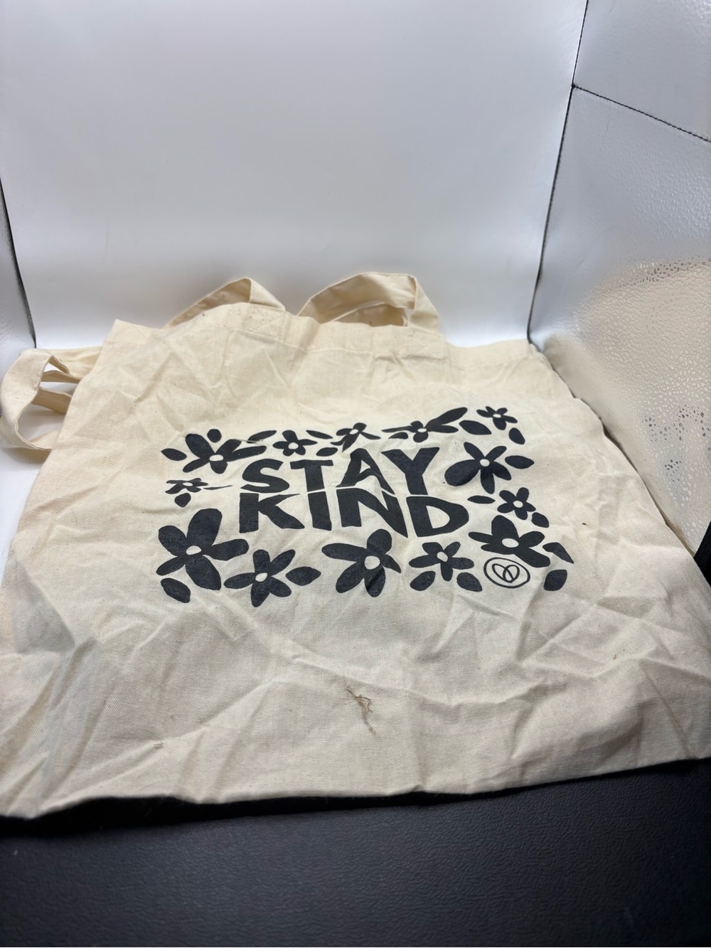 Stay Kind Floral Cotton Tote - Cream with Black Print